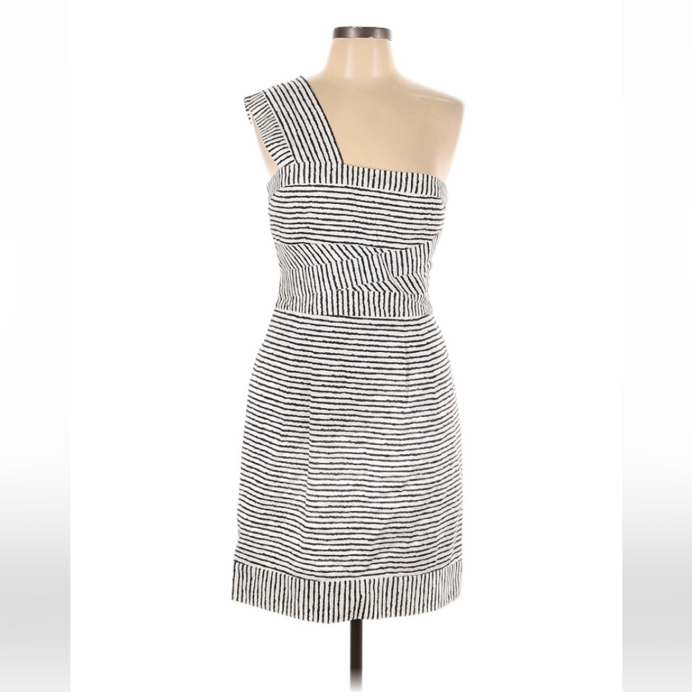 BCBGMAXAZRIA Black and White One Shoulder Dress